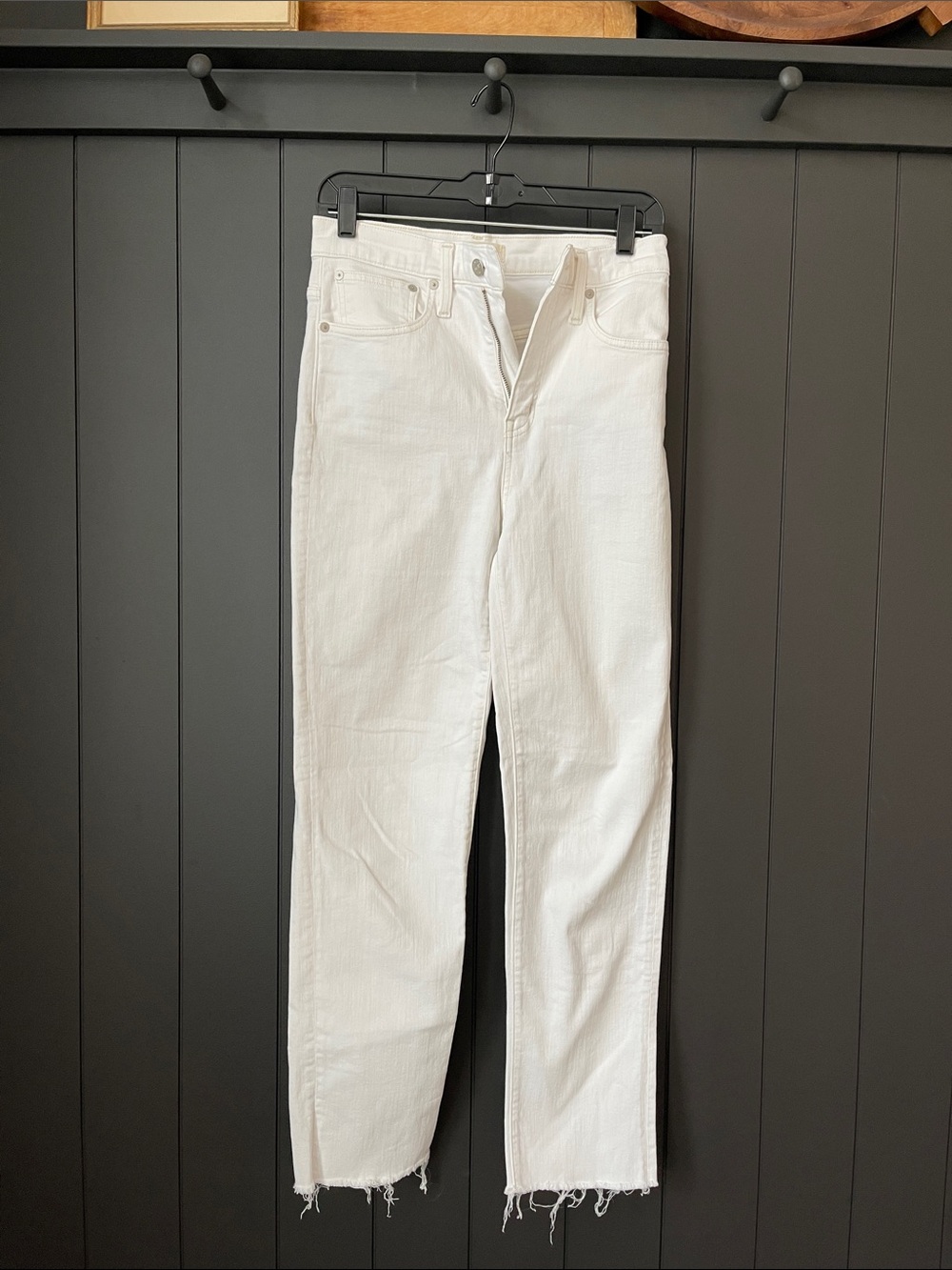Madewell White Straight Leg Jeans with Raw Hem 26 Tall